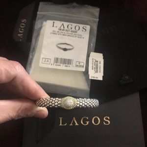 Lagos 18kt diamond Caviar oval domed bracelet.